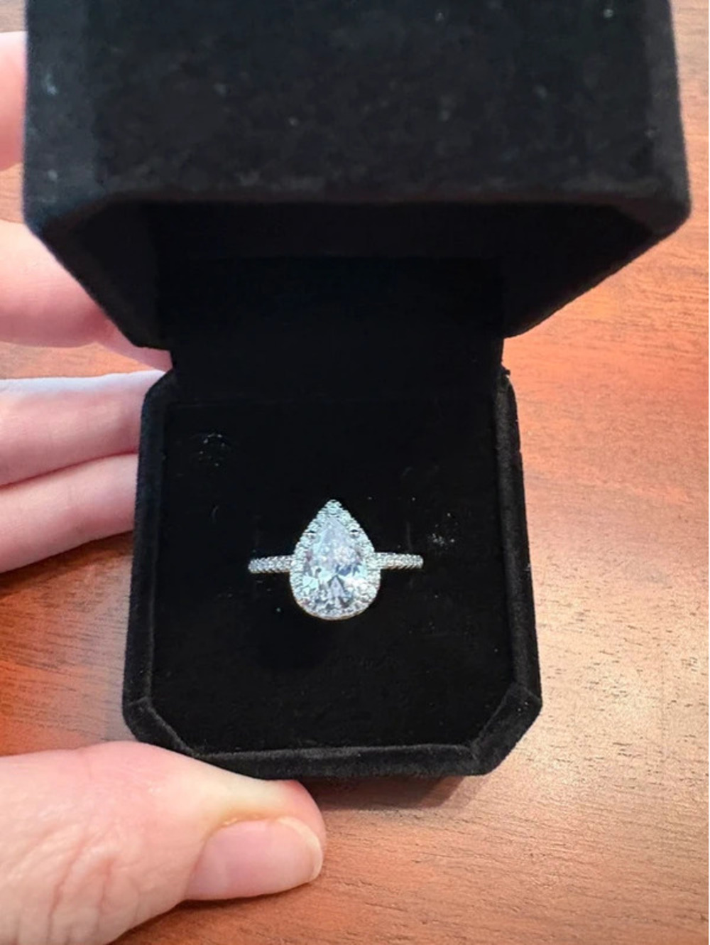 Pear Cut Halo 2 ct. CZ Ring. Size 7